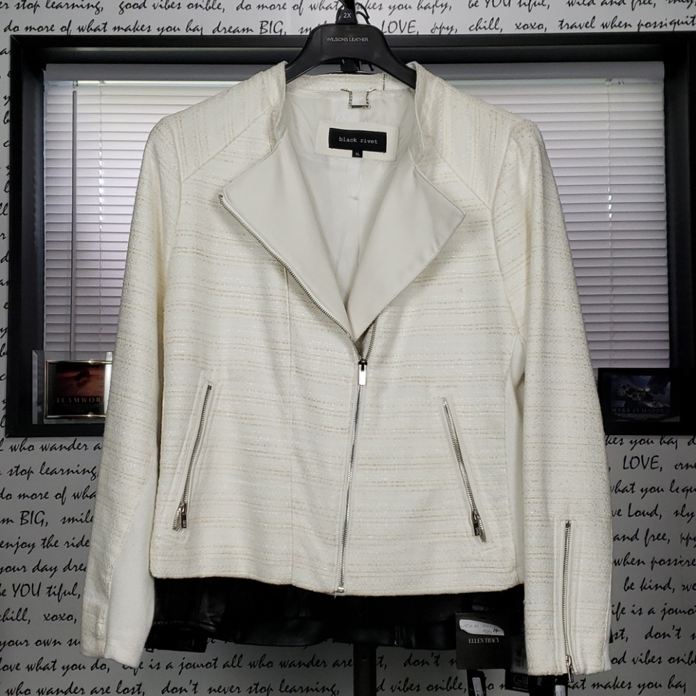 💥NEW💥 Woman's XL Black Rivet White/Tan Jacket